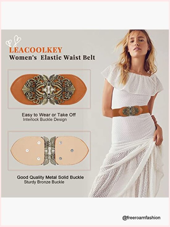 Vintage Wide Waist Belt Set - Elastic Stretch Belt with Retro Interlocking main image 5